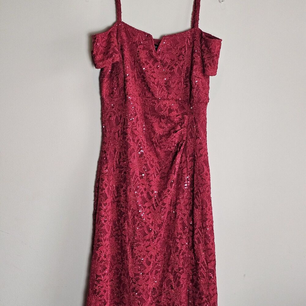 Candlelite NWT Lace Sequin Off The Shoulder Red Formal Cocktail Maxi Dress Large